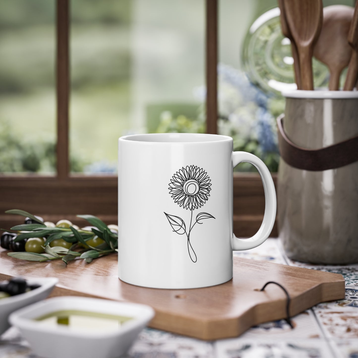 EU - Sunflower Line Drawing - "The Continuous Sunflower" | Coffee Cup