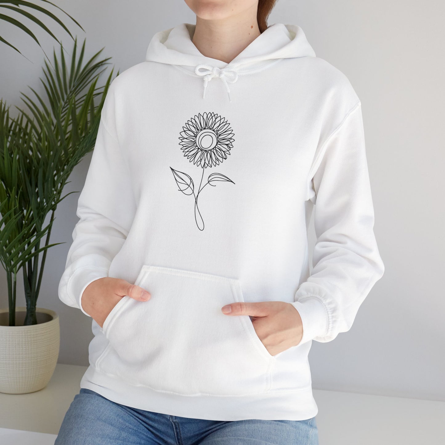 Sunflower Line Drawing - "The Continuous Sunflower" | unisex Hoodie