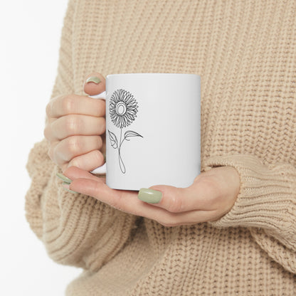 Sunflower Line Drawing - "The Continuous Sunflower" | Coffee Mug