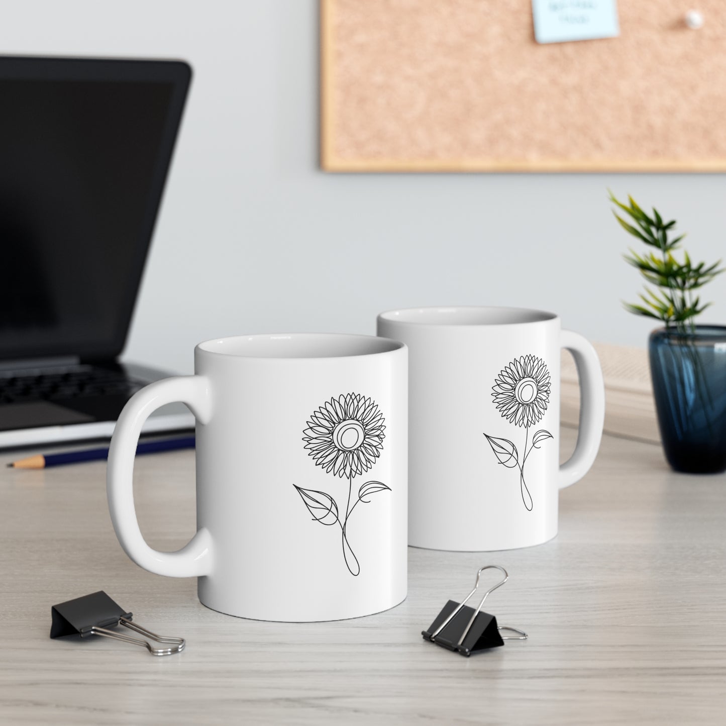 Sunflower Line Drawing - "The Continuous Sunflower" | Coffee Mug