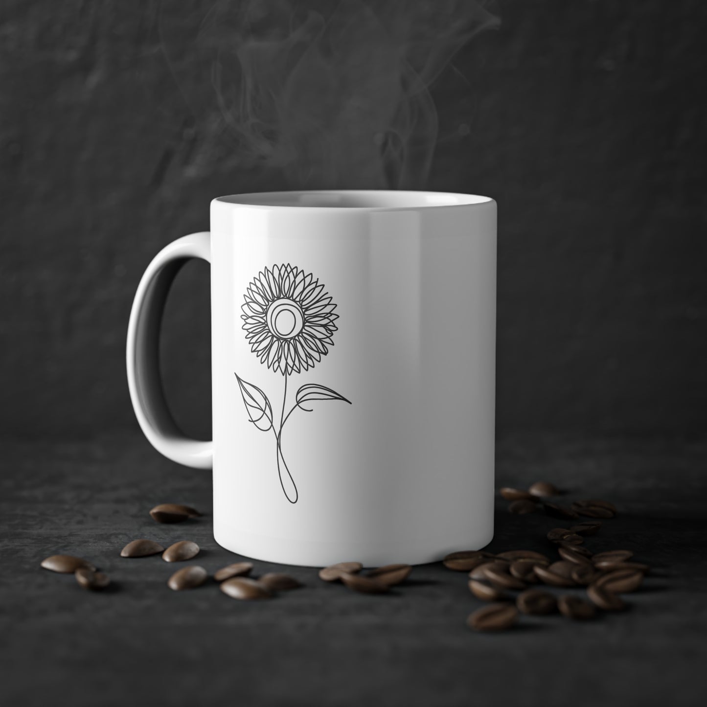 EU - Sunflower Line Drawing - "The Continuous Sunflower" | Coffee Cup